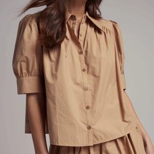 SUNDAYS PUFF SLEEVE COLLARD BUTTON-DOWN BLOUSE